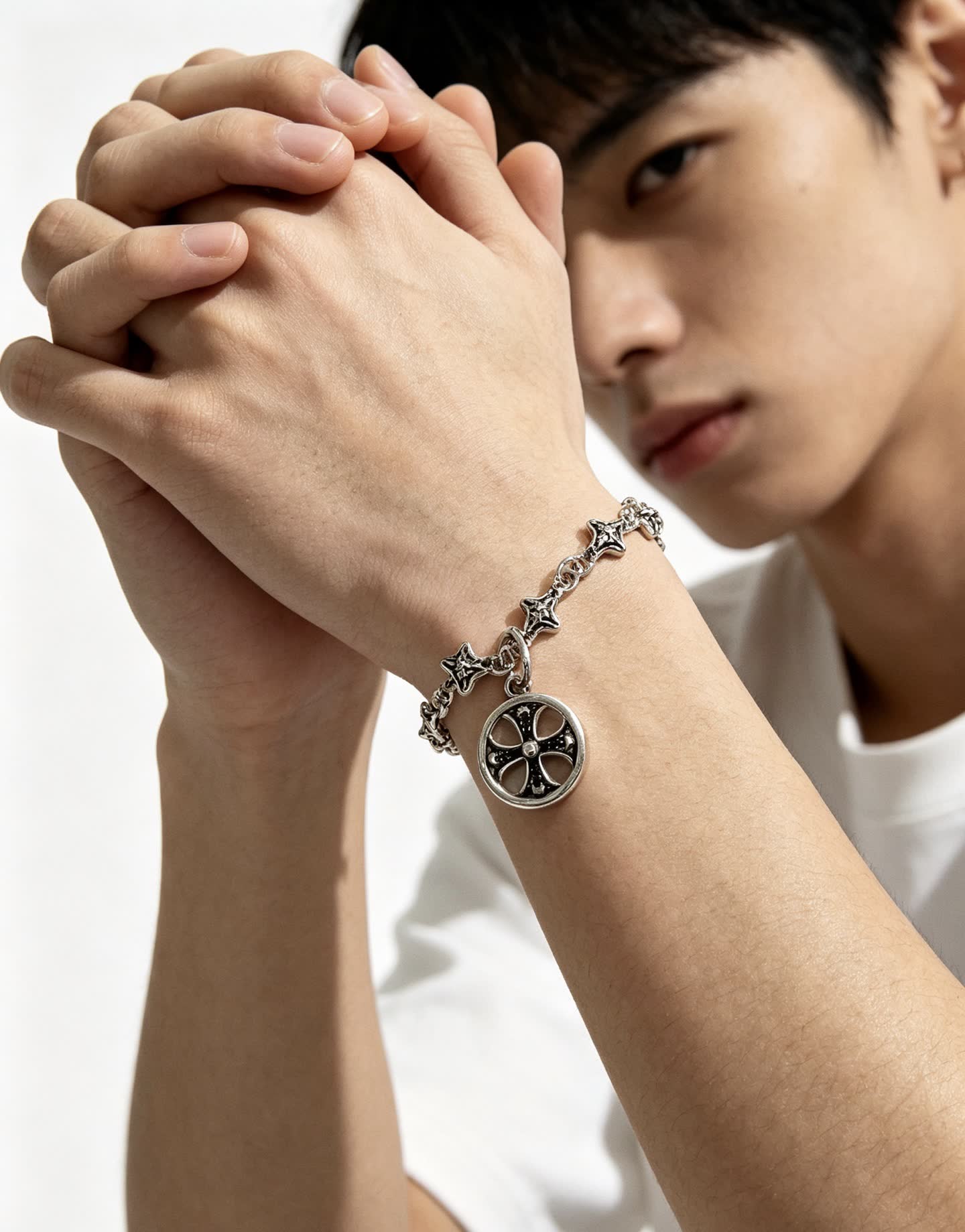 Chrome Hearts Silver Bracelet with Cross Charm